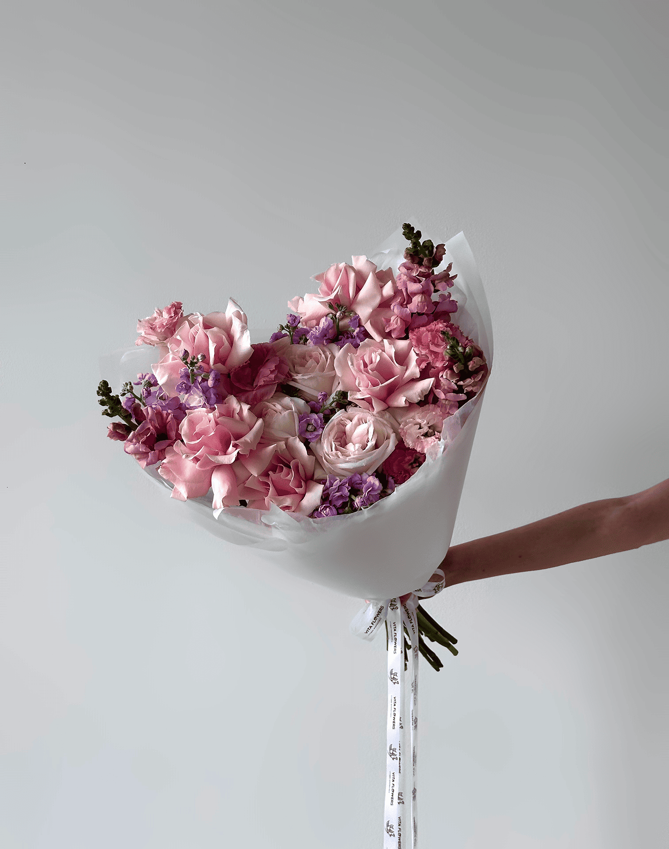 нежно розовый букет сердце