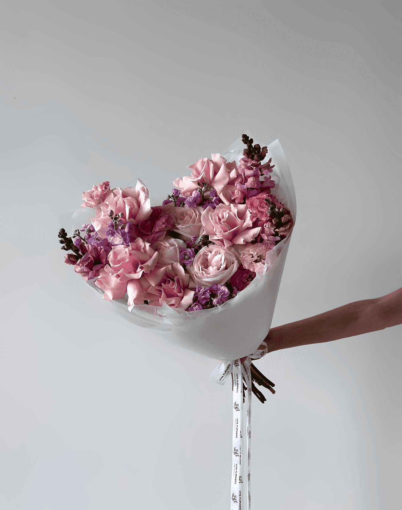 нежно розовый букет сердце